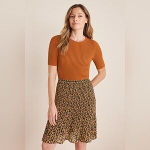 Boden Burnt Orange Ribbed Knit Tee with Pink Trim